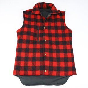Vtg Woolrich Black Buffalo Plaid‎ Vest Men's S Reversible Red USA Made Hunting